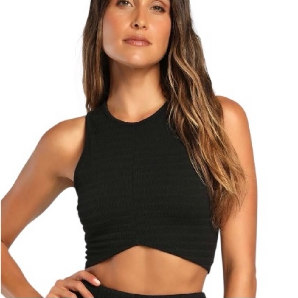 Lulus Blissful Beginnings Black Sleeveless Crop Top Fitted Stretch Tank SMALL